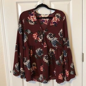 Bell Sleeve Bergundy Blouse